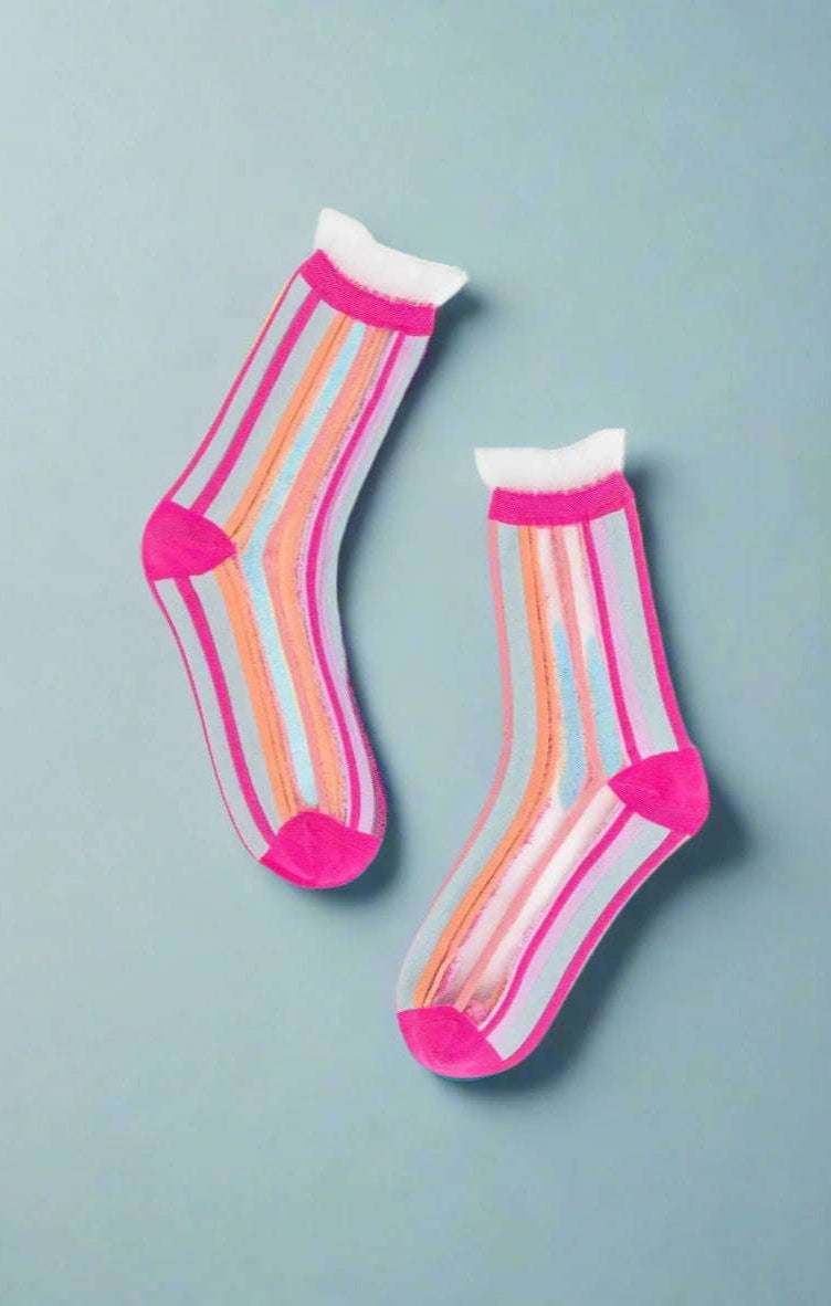 Sock Candy Candy Stripe Ruffle Crew Sock Socks by Sock Candy as seen on celebrities