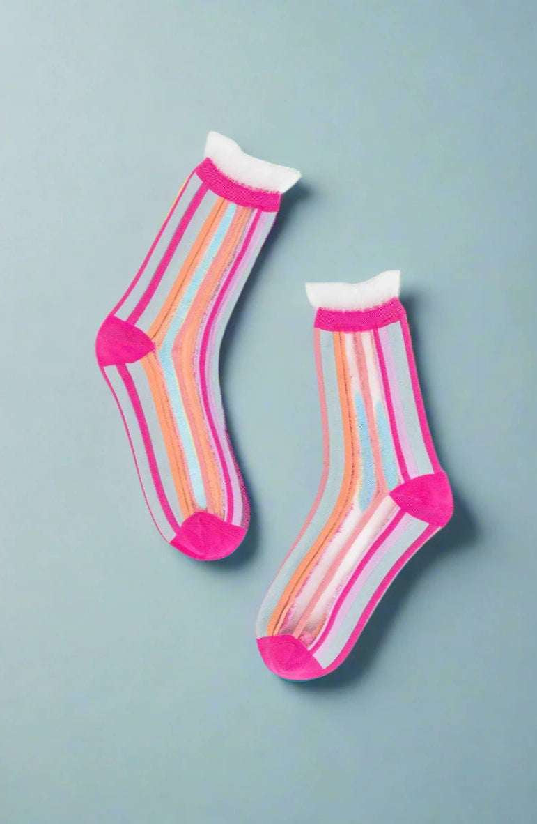 Sock Candy Candy Stripe Ruffle Crew Sock Socks by Sock Candy as seen on celebrities