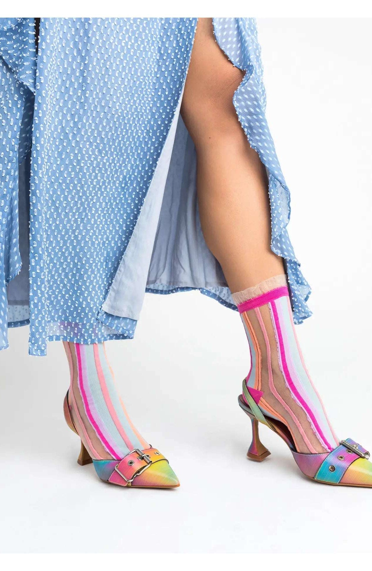 Sock Candy Candy Stripe Ruffle Crew Sock Socks by Sock Candy as seen on celebrities