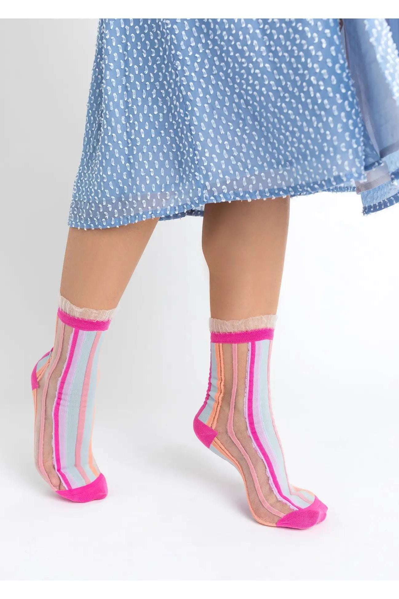 Sock Candy Candy Stripe Ruffle Crew Sock Socks by Sock Candy as seen on celebrities