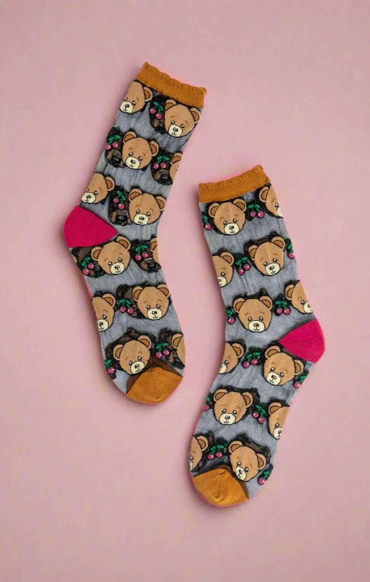 Sock Candy Teddy Bear Ruffle Black Sheer Crew Sock Socks by Sock Candy as seen on celebrities