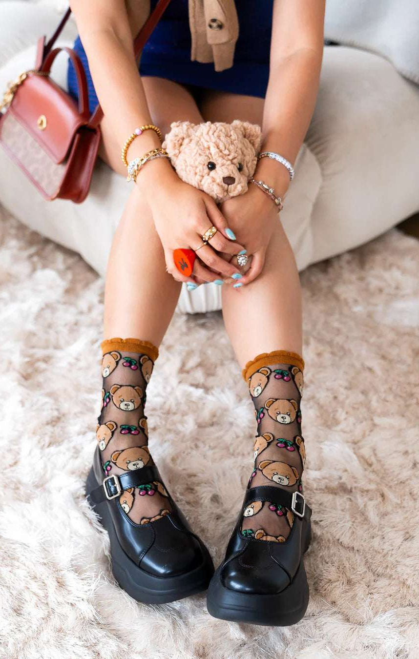Sock Candy Teddy Bear Ruffle Black Sheer Crew Sock Socks by Sock Candy as seen on celebrities