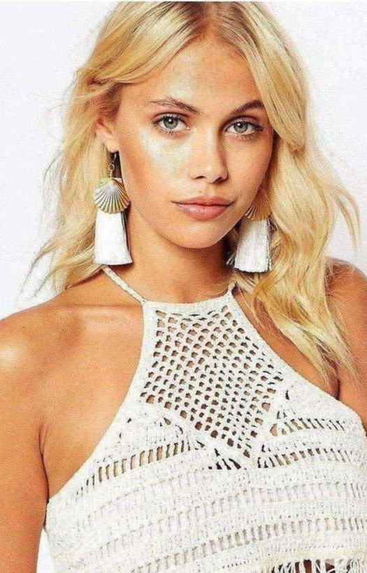 Suzywan DELUXE Sea Shells Tassel Mermaid Earrings Earrings by Suzywan DELUXE as seen on celebrities