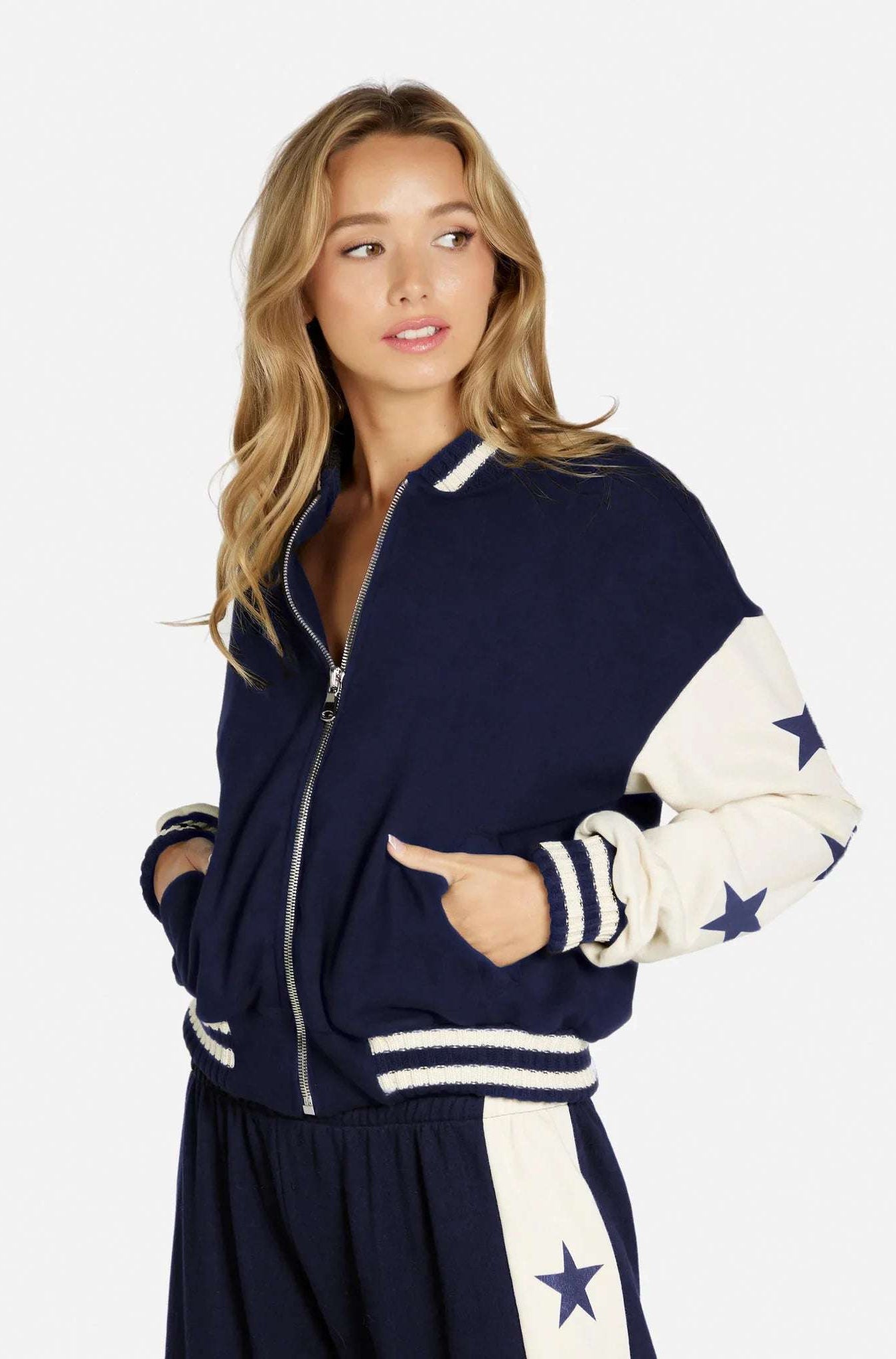 Lauren Moshi Taissa Stars Zip Jacket Zip Up Hoodie by Lauren Moshi as seen on celebrities