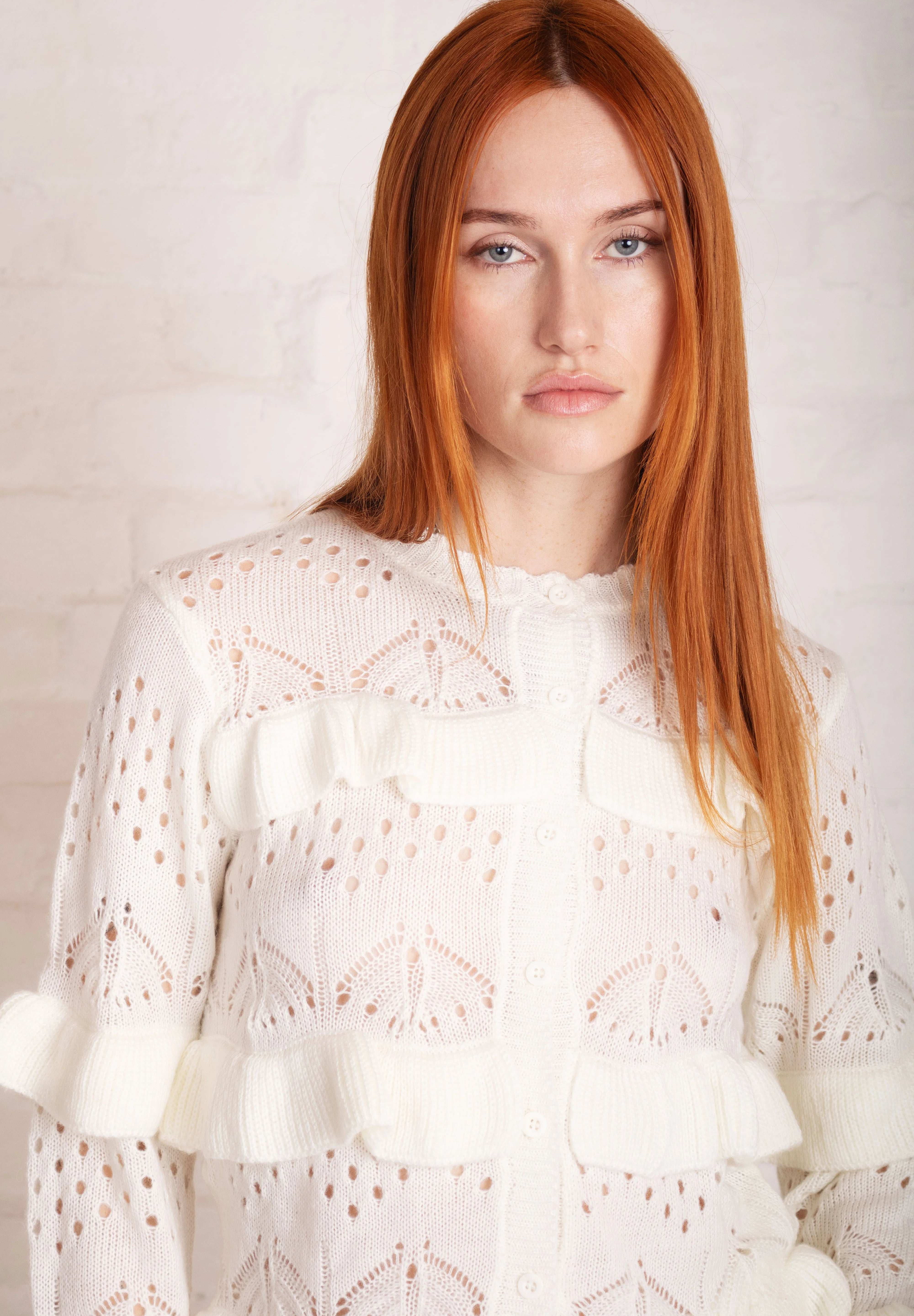 The Ragged Priest Delicate Pointelle Frill Cardigan Cardigan by The Ragged Priest as seen on celebrities