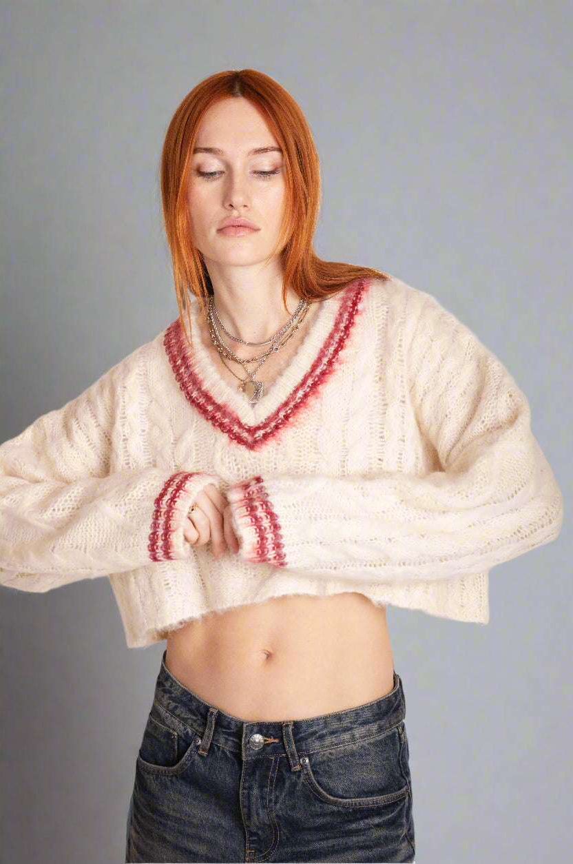 The Ragged Priest Load Varsity Crop Cable Knit Jumper Jumper by The Ragged Priest as seen on celebrities