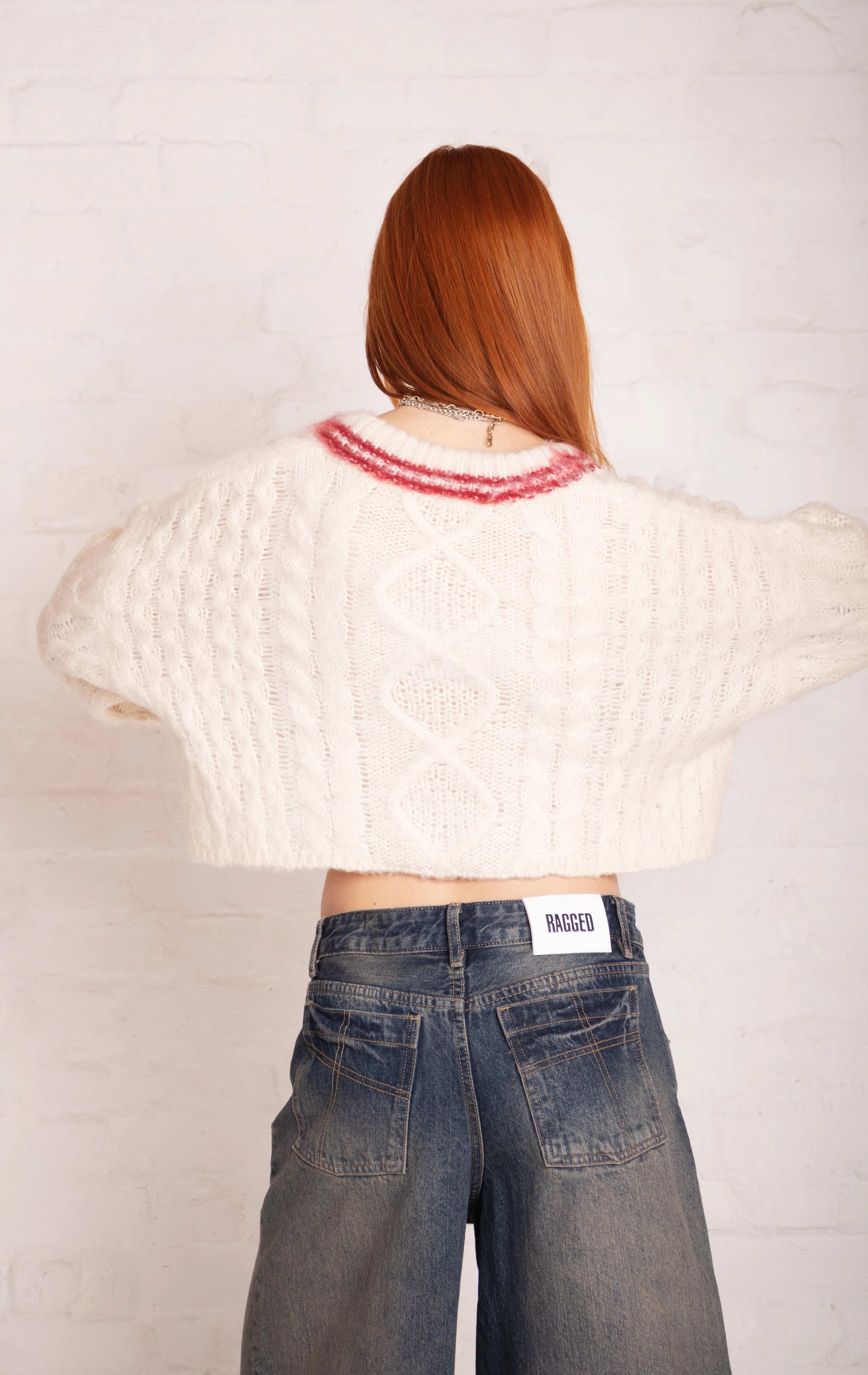 The Ragged Priest Load Varsity Crop Cable Knit Jumper Jumper by The Ragged Priest as seen on celebrities