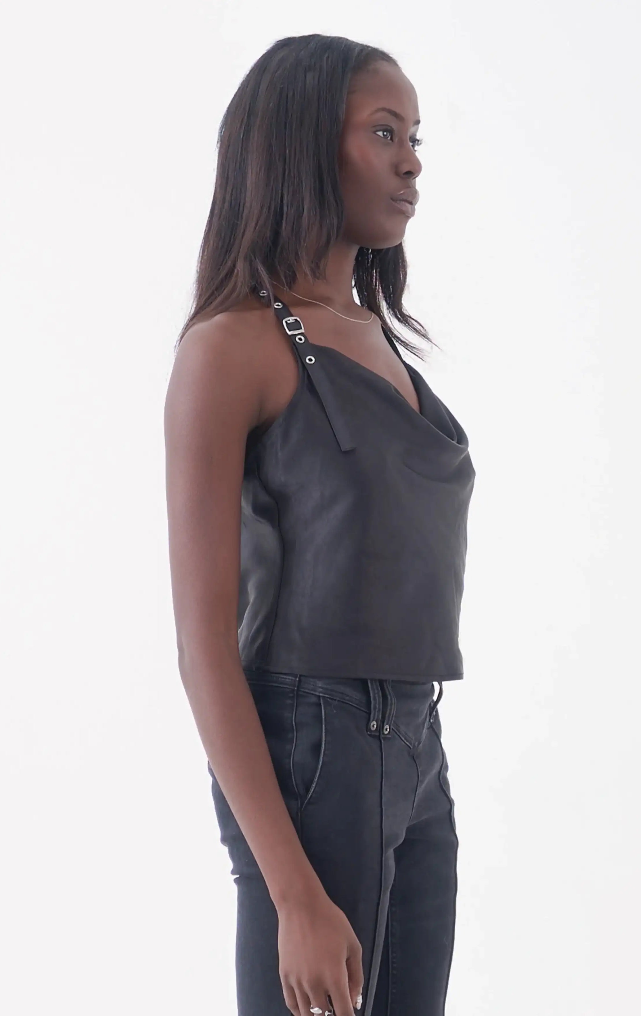 The Ragged Priest Raven Satin Chain Cami Top