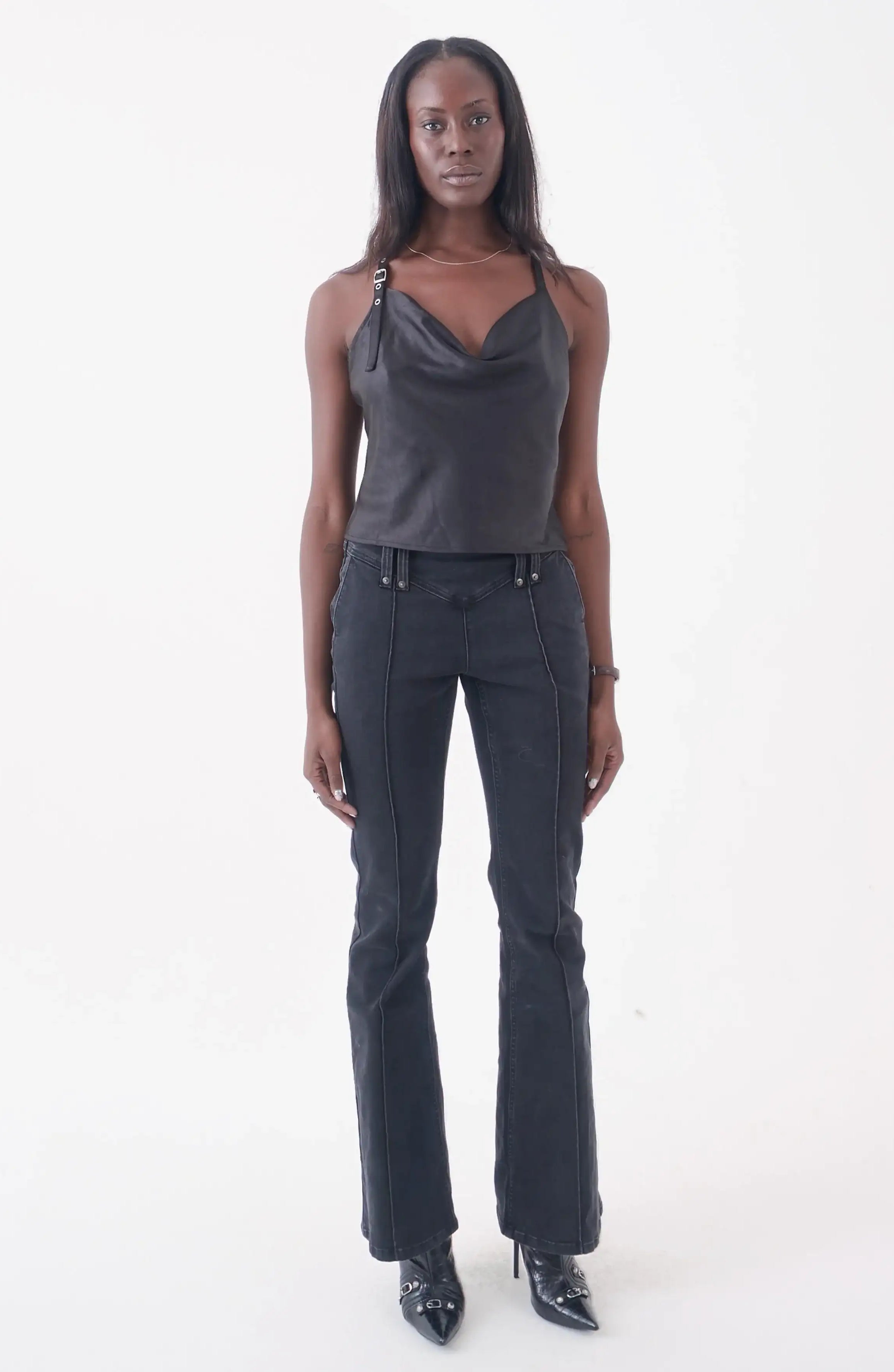 The Ragged Priest Raven Satin Chain Cami Top