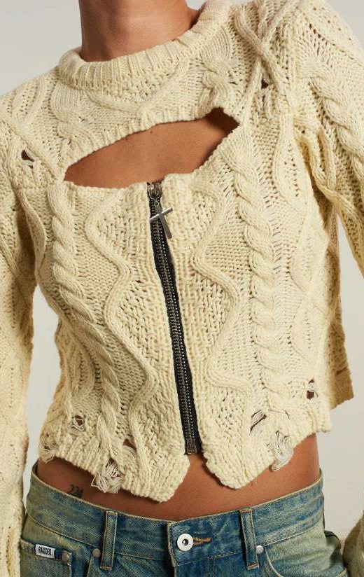 The Ragged Priest Saint Zip Cable Knit Jumper Knit Jumper by The Ragged Priest as seen on celebrities