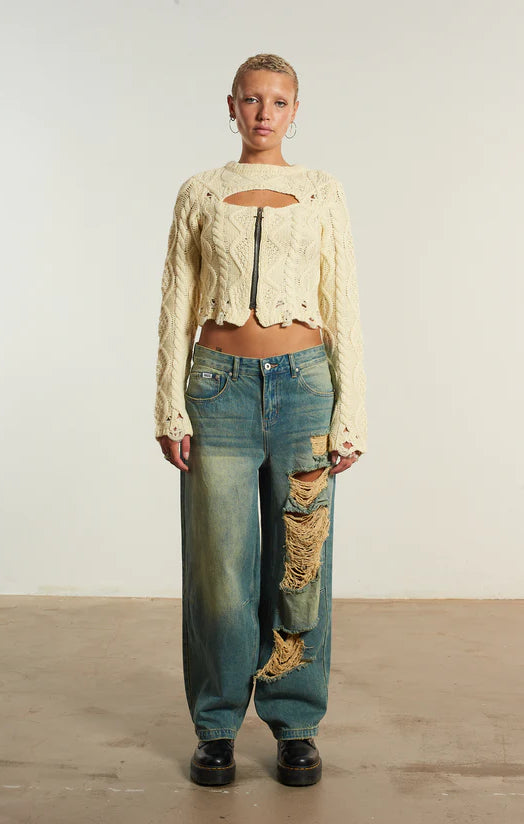 The Ragged Priest Saint Zip Cable Knit Jumper Knit Jumper by The Ragged Priest as seen on celebrities