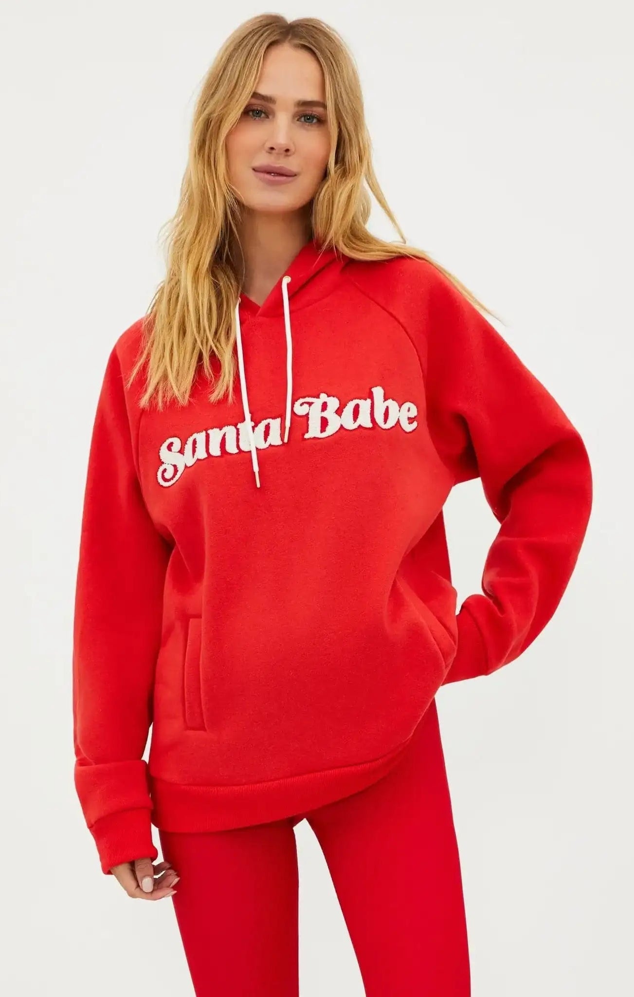 Shop Beach Riot Beach Riot Alissa Santa Babe Hooded Sweater as seen on Una Healy Sweater for women – premium loungewear and festival fashion at Spoiled Brat