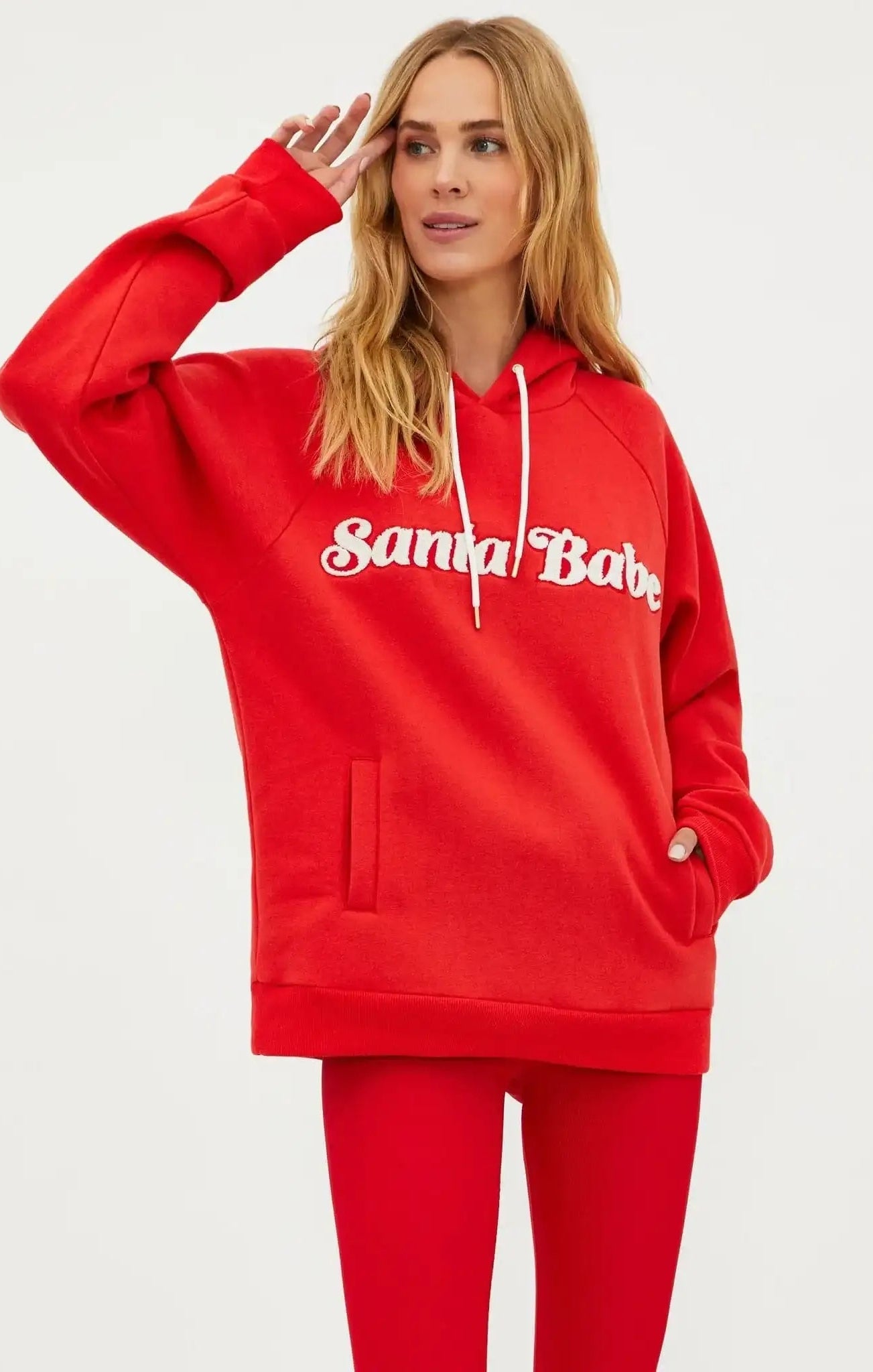 Shop Beach Riot Beach Riot Alissa Santa Babe Hooded Sweater as seen on Una Healy Sweater for women – premium loungewear and festival fashion at Spoiled Brat