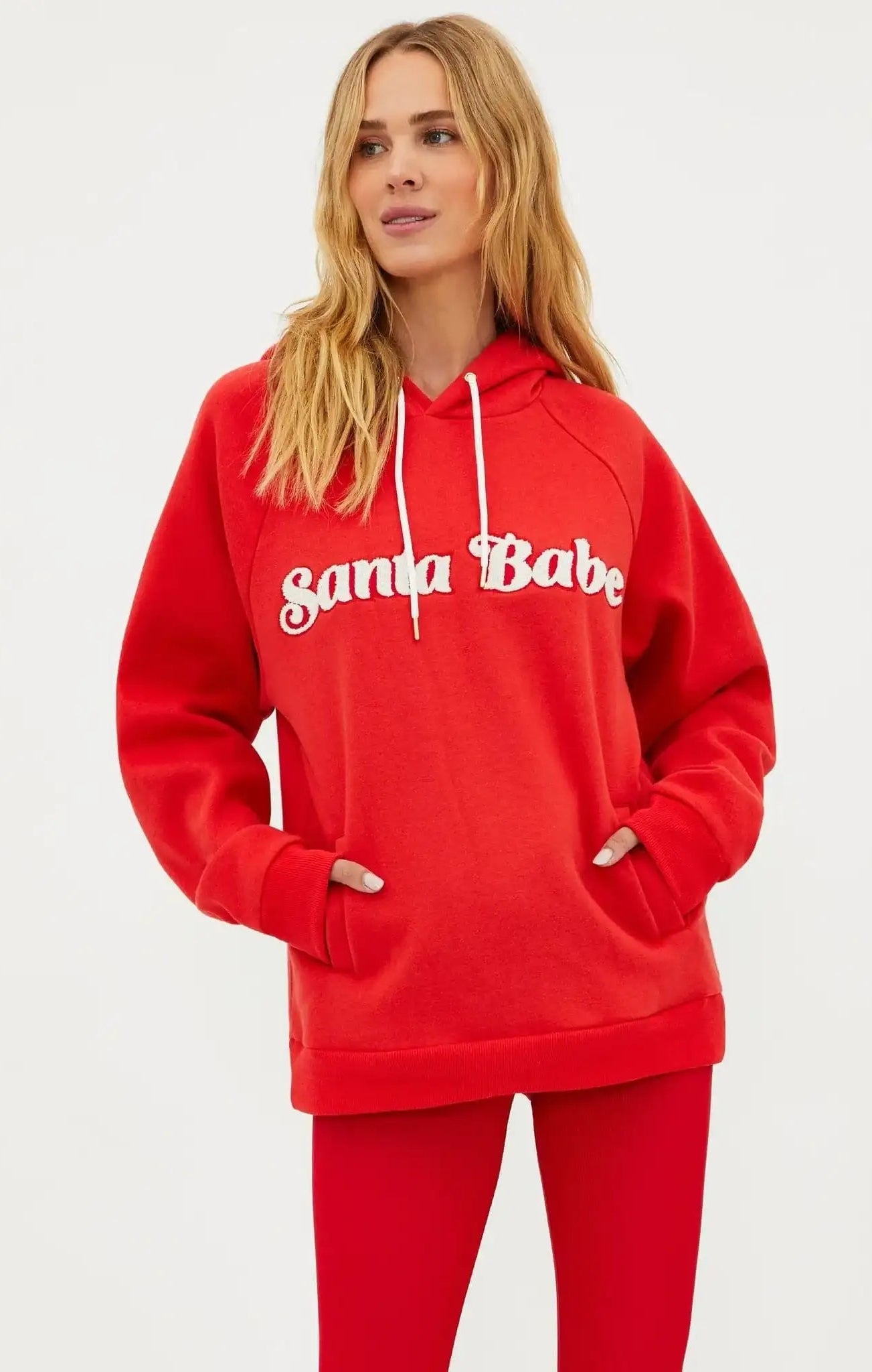 Shop Beach Riot Beach Riot Alissa Santa Babe Hooded Sweater as seen on Una Healy Sweater for women – premium loungewear and festival fashion at Spoiled Brat