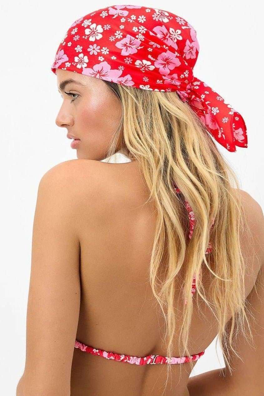 Shop Frankies Bikinis Frankies Bikinis Heidi Satin Floral Head Scarf in Coconut Girl Print Scarf for women – premium loungewear and festival fashion at Spoiled Brat