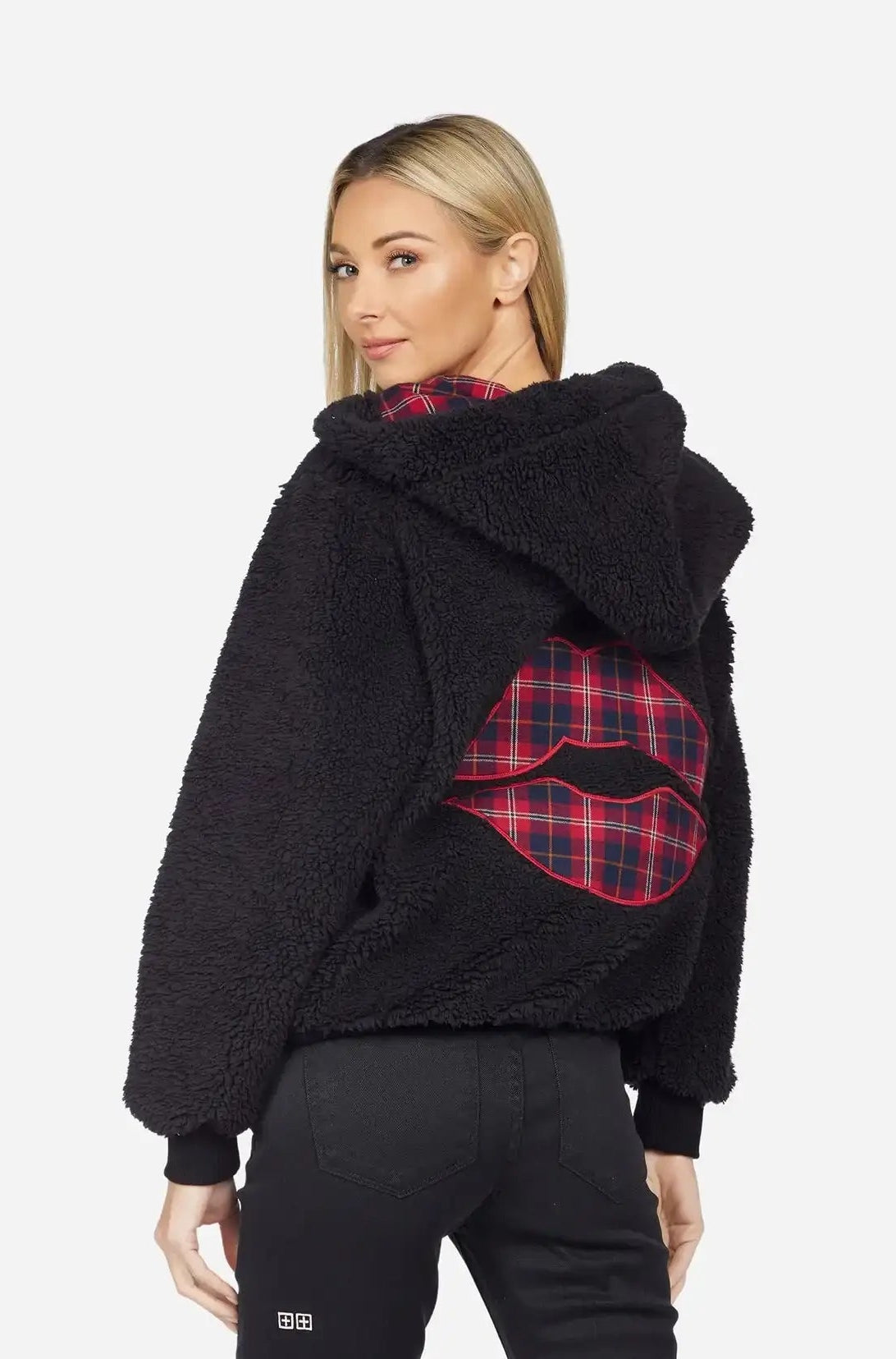 Shop Lauren Moshi Lauren Moshi Deandra Plaid Lip Sherpa Fleece Jacket Jacket for women – premium loungewear and festival fashion at Spoiled Brat