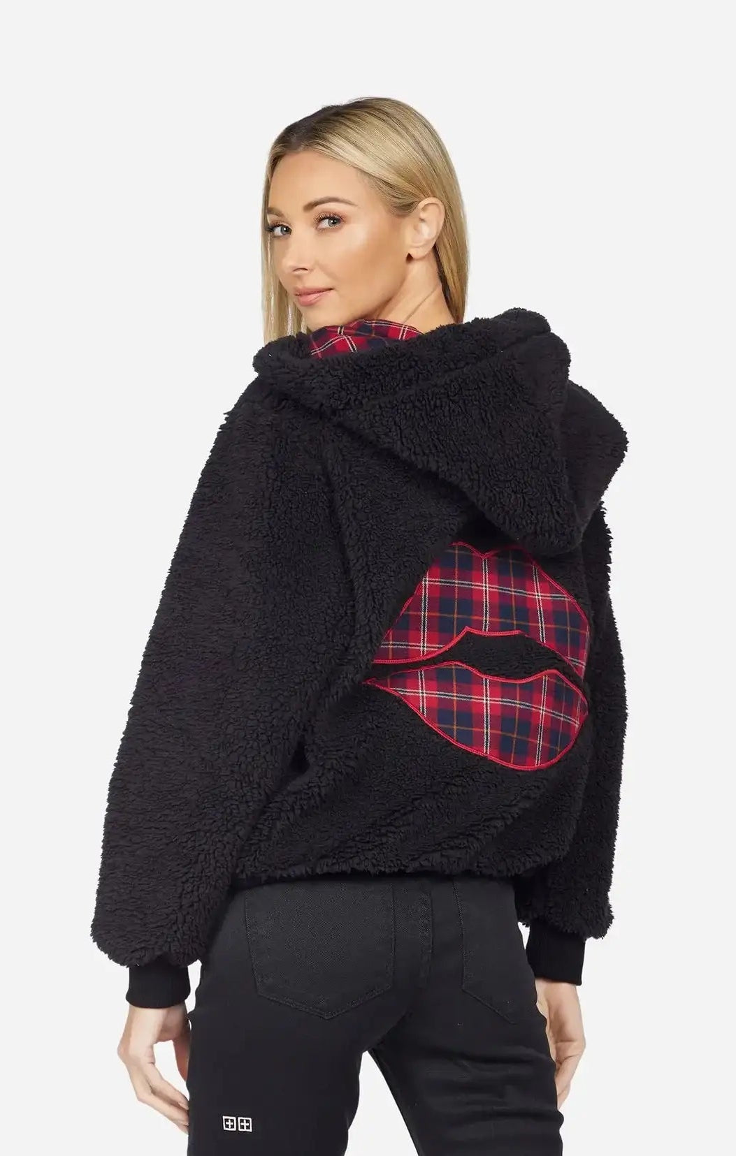 Shop Lauren Moshi Lauren Moshi Deandra Plaid Lip Sherpa Fleece Jacket Jacket for women – premium loungewear and festival fashion at Spoiled Brat