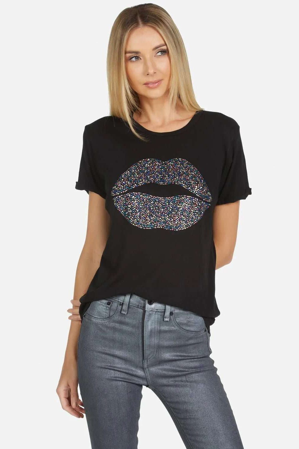 Shop Lauren Moshi Lauren Moshi Edda Crystal Sprinkle Lip T-Shirt T-Shirt for women – premium loungewear and festival fashion at Spoiled Brat