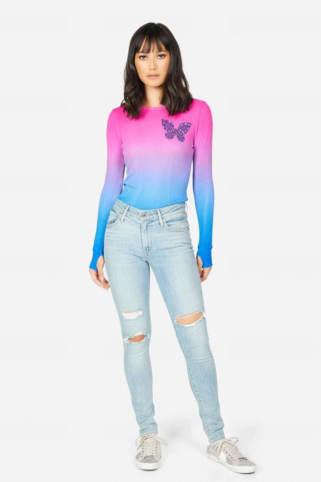 Shop Lauren Moshi Lauren Moshi McKinley Diamond Butterfly Thermal Top Long Sleeved Top for women – premium loungewear and festival fashion at Spoiled Brat