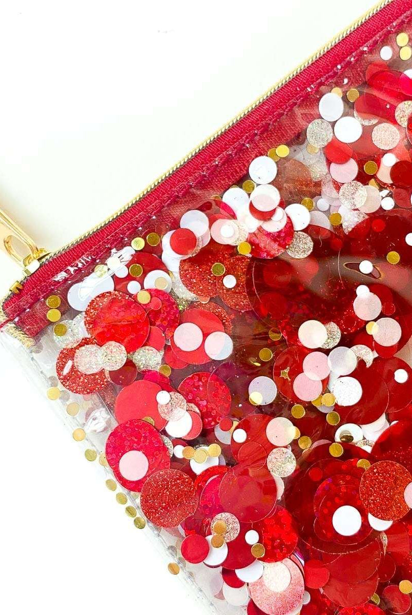 Shop Packed Party Packed Party Spirit Squad Rally Red Confetti Everything Pouch Clutch Bag for women – premium loungewear and festival fashion at Spoiled Brat