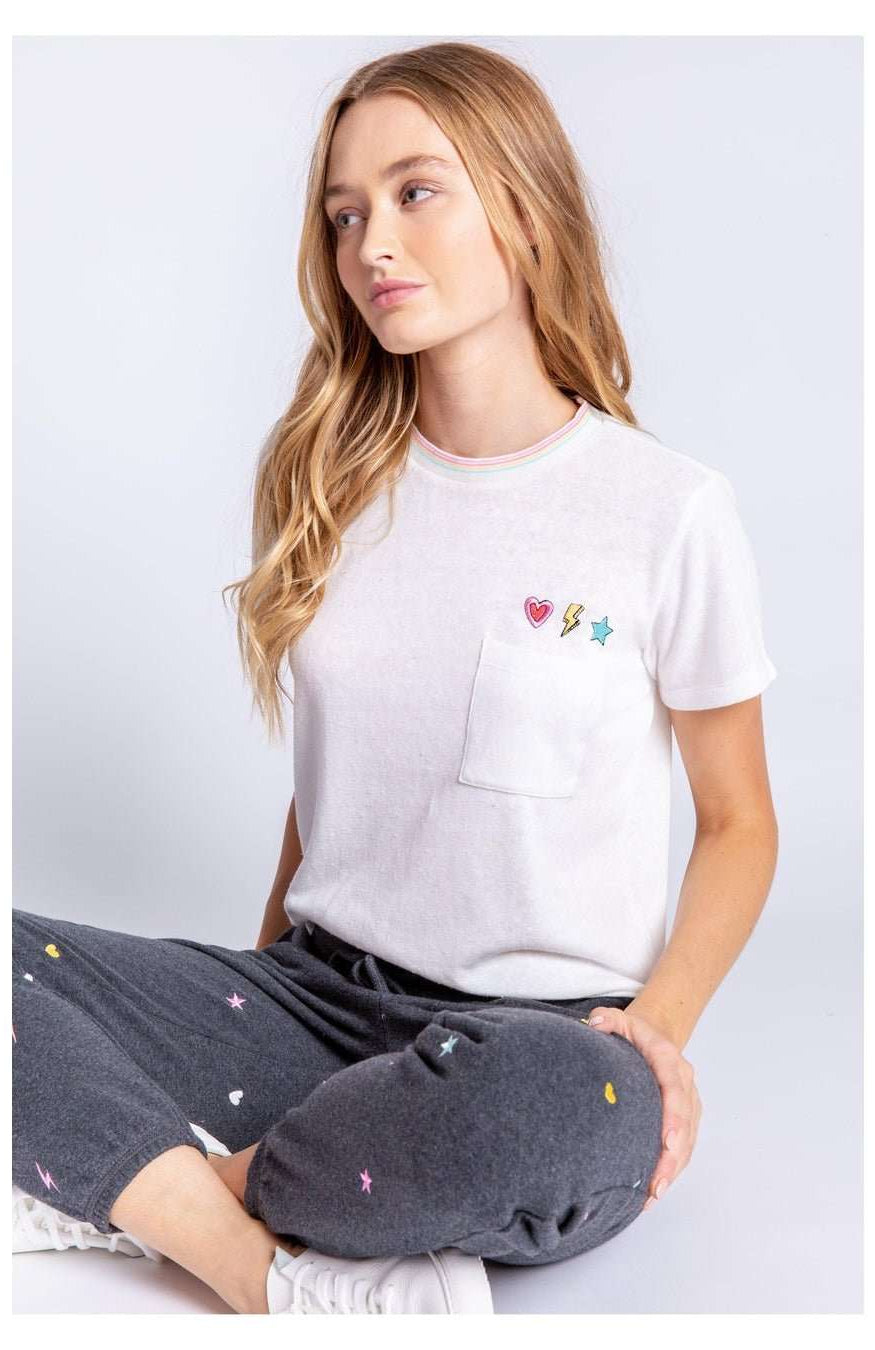 Shop PJ Salvage PJ Salvage One Love Embroidered T-Shirt T-Shirt for women – premium loungewear and festival fashion at Spoiled Brat