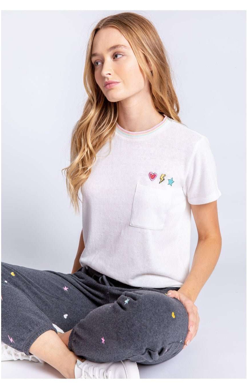 Shop PJ Salvage PJ Salvage One Love Embroidered T-Shirt T-Shirt for women – premium loungewear and festival fashion at Spoiled Brat