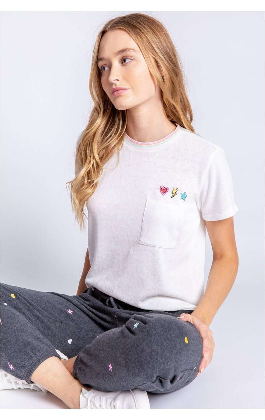 Shop PJ Salvage PJ Salvage One Love Embroidered T-Shirt T-Shirt for women – premium loungewear and festival fashion at Spoiled Brat