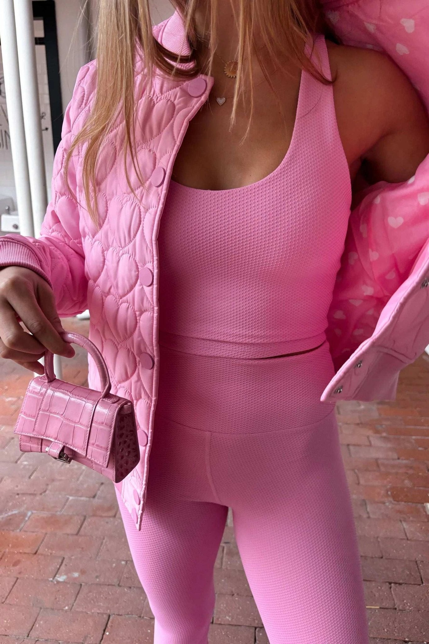 Shop Beach Riot Beach Riot Flight Jacket Prism Pink Heart Jacket for women – premium loungewear and festival fashion at Spoiled Brat