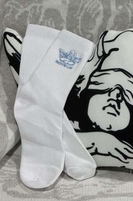 Shop Boys Lie Boys Lie Blue Logo Socks Socks for women – premium loungewear and festival fashion at Spoiled Brat