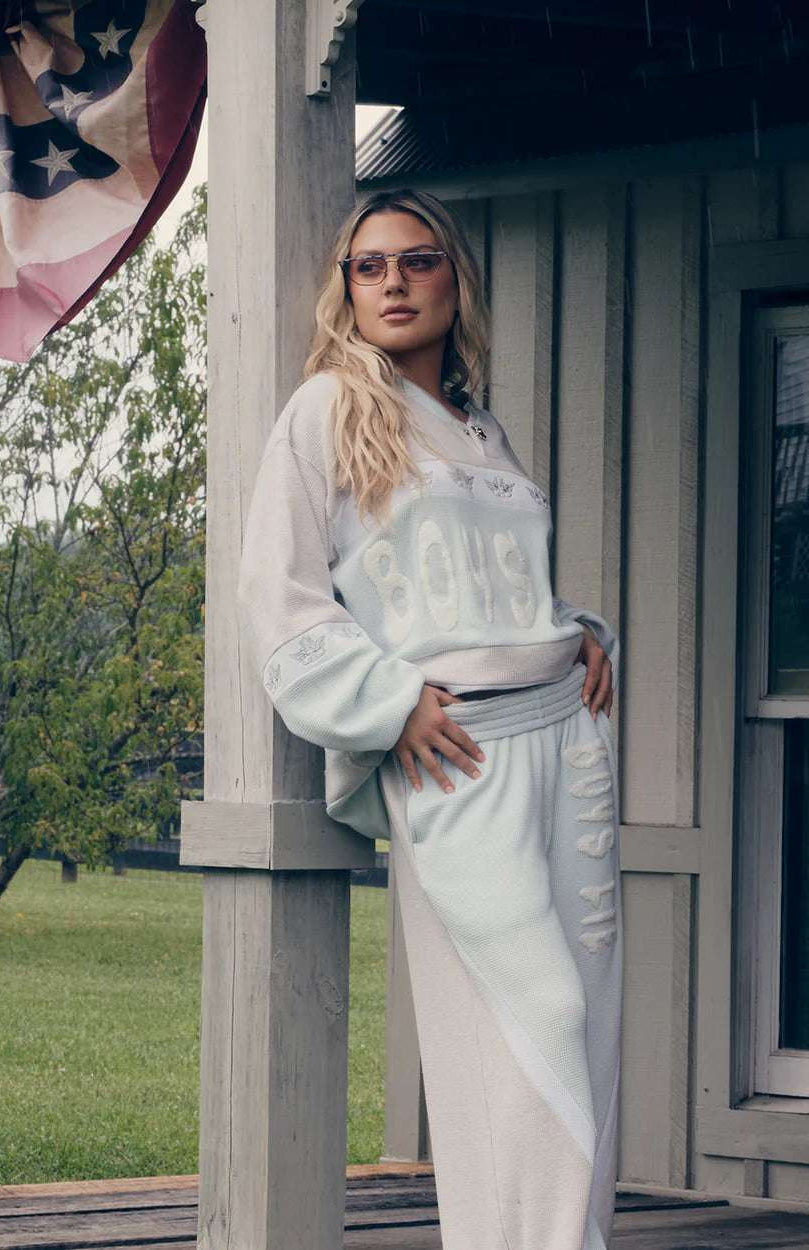 Shop Boys Lie Boys Lie Blue Private School MM Pants Jogger Bottoms for women – premium loungewear and festival fashion at Spoiled Brat