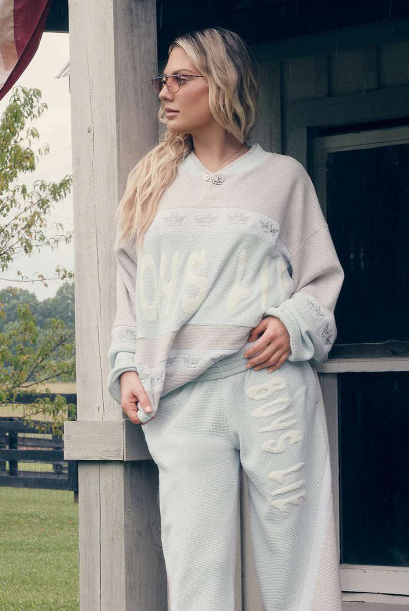 Shop Boys Lie Boys Lie Blue Private School MM Pants Jogger Bottoms for women – premium loungewear and festival fashion at Spoiled Brat