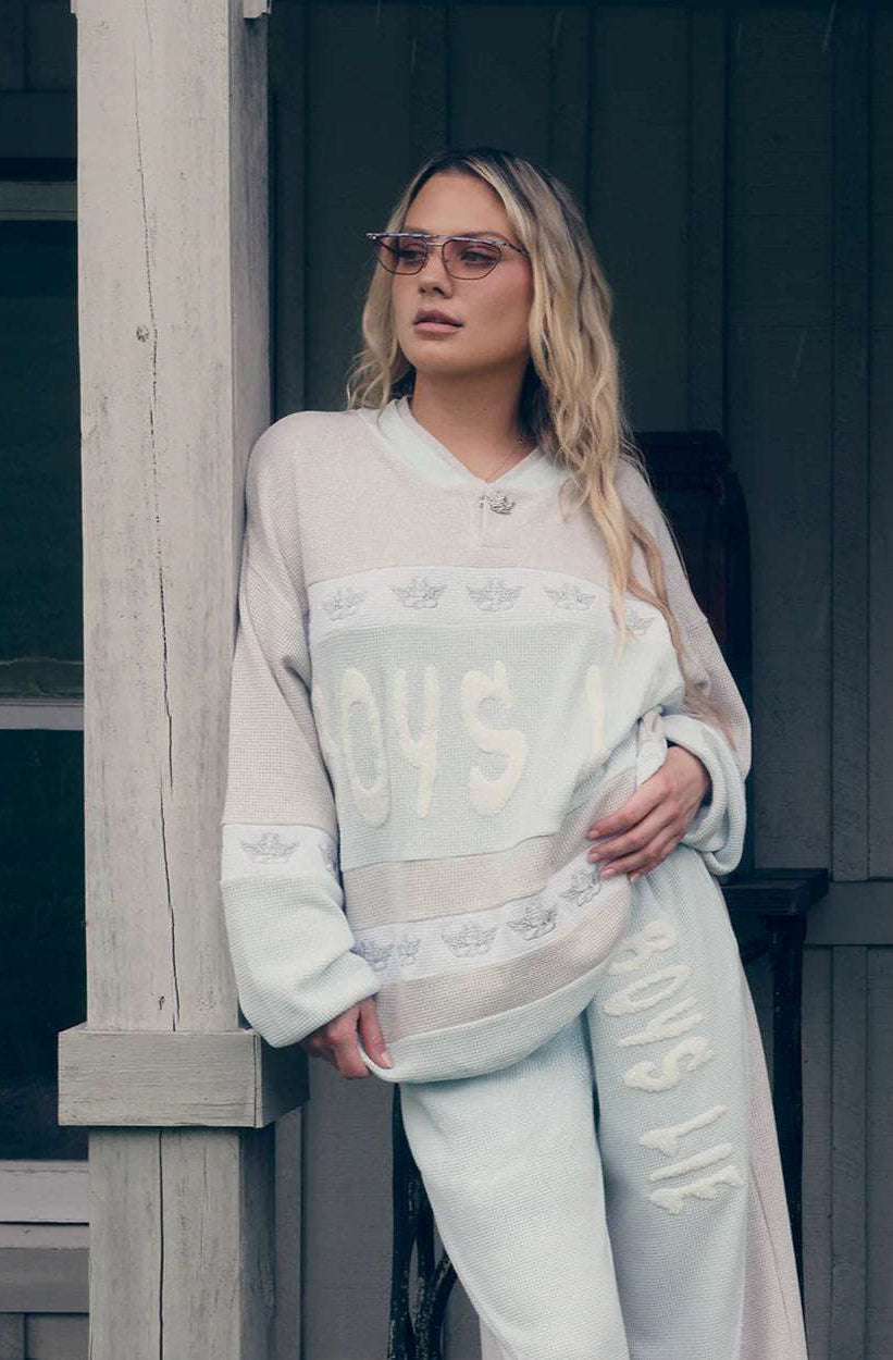 Shop Boys Lie Boys Lie Blue Private School Rider Crewneck Sweater for women – premium loungewear and festival fashion at Spoiled Brat