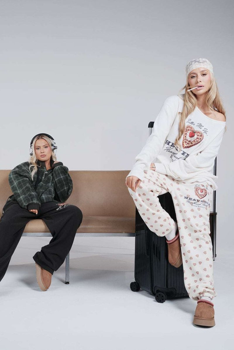 Shop Boys Lie Boys Lie Heavenly Room Service PJ Printed Kimmy Pants as seen on Megan Fox Jogger Bottoms for women – premium loungewear and festival fashion at Spoiled Brat