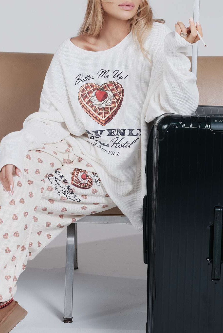 Shop Boys Lie Boys Lie Heavenly Room Service PJ Printed Kimmy Pants as seen on Megan Fox Jogger Bottoms for women – premium loungewear and festival fashion at Spoiled Brat