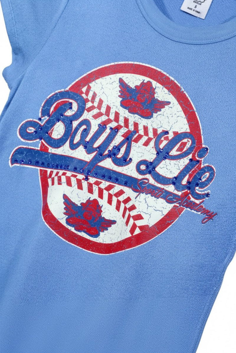 Shop Boys Lie Boys Lie Sporting Blues Baby Tee T-Shirt for women – premium loungewear and festival fashion at Spoiled Brat