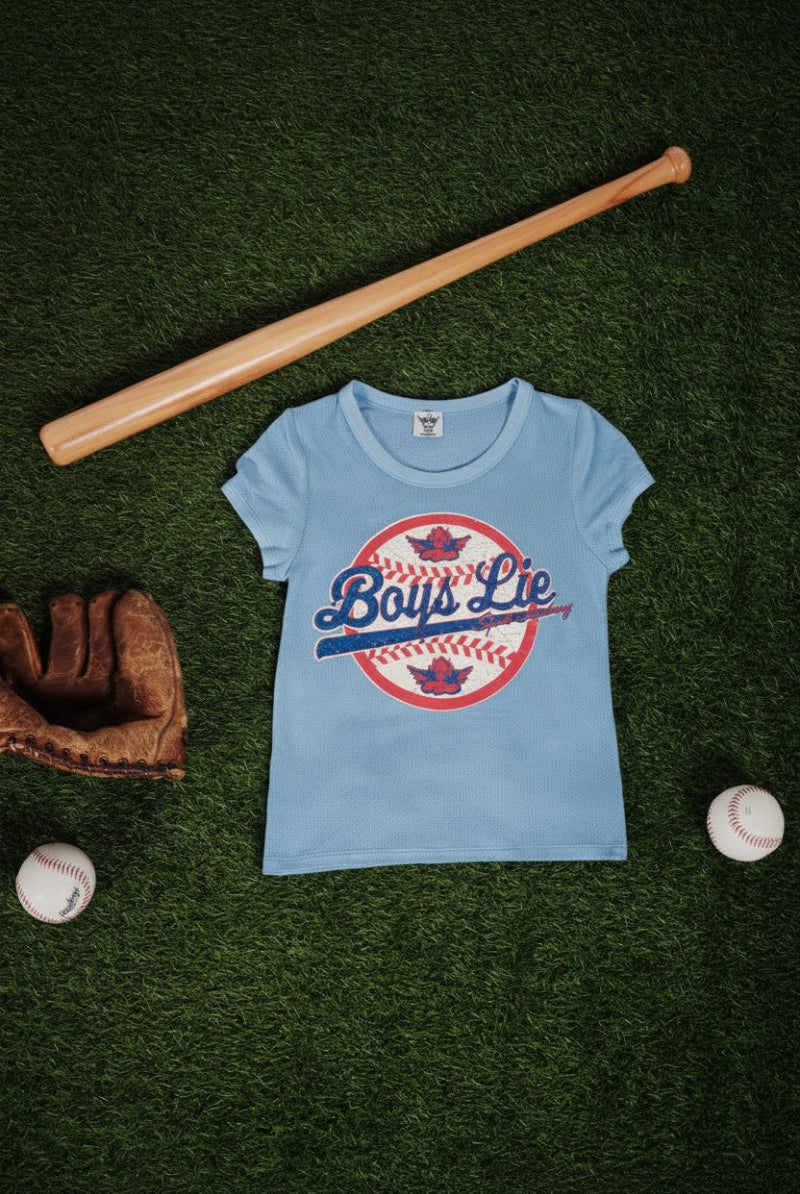 Shop Boys Lie Boys Lie Sporting Blues Baby Tee T-Shirt for women – premium loungewear and festival fashion at Spoiled Brat