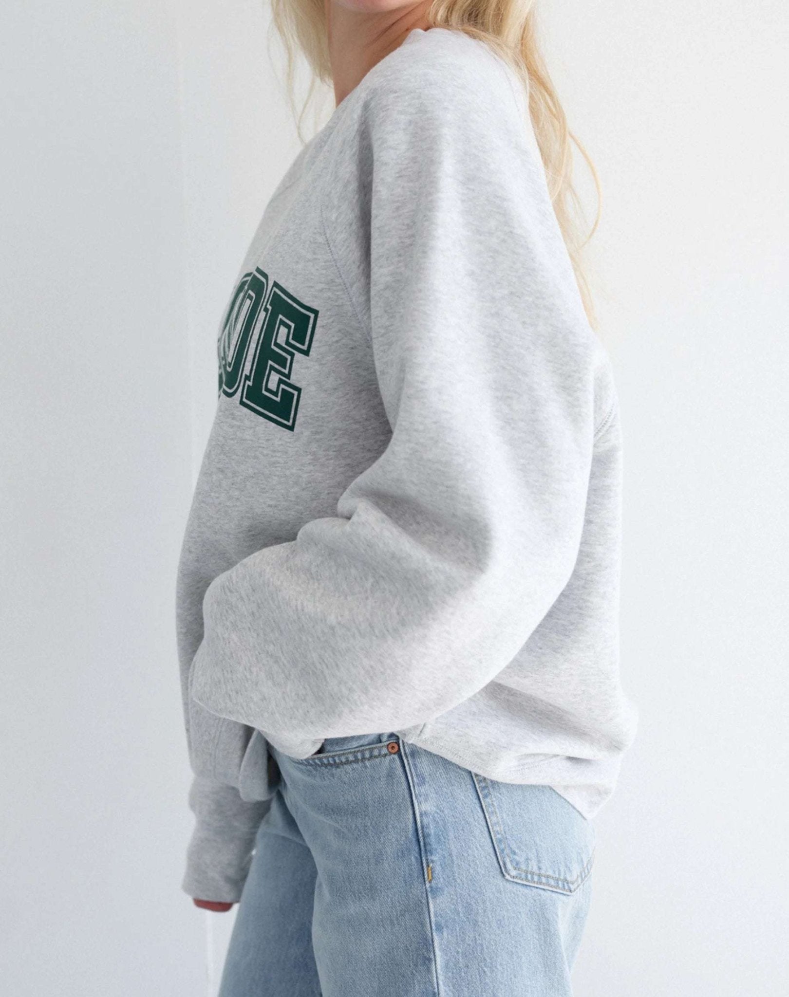 Shop Brunette The Label Brunette The Label "Blonde" Varsity Grey Not Your Boyfriend's Crew Sweater as seen on Catherine Tyldesley Sweater for women – premium loungewear and festival fashion at Spoiled Brat