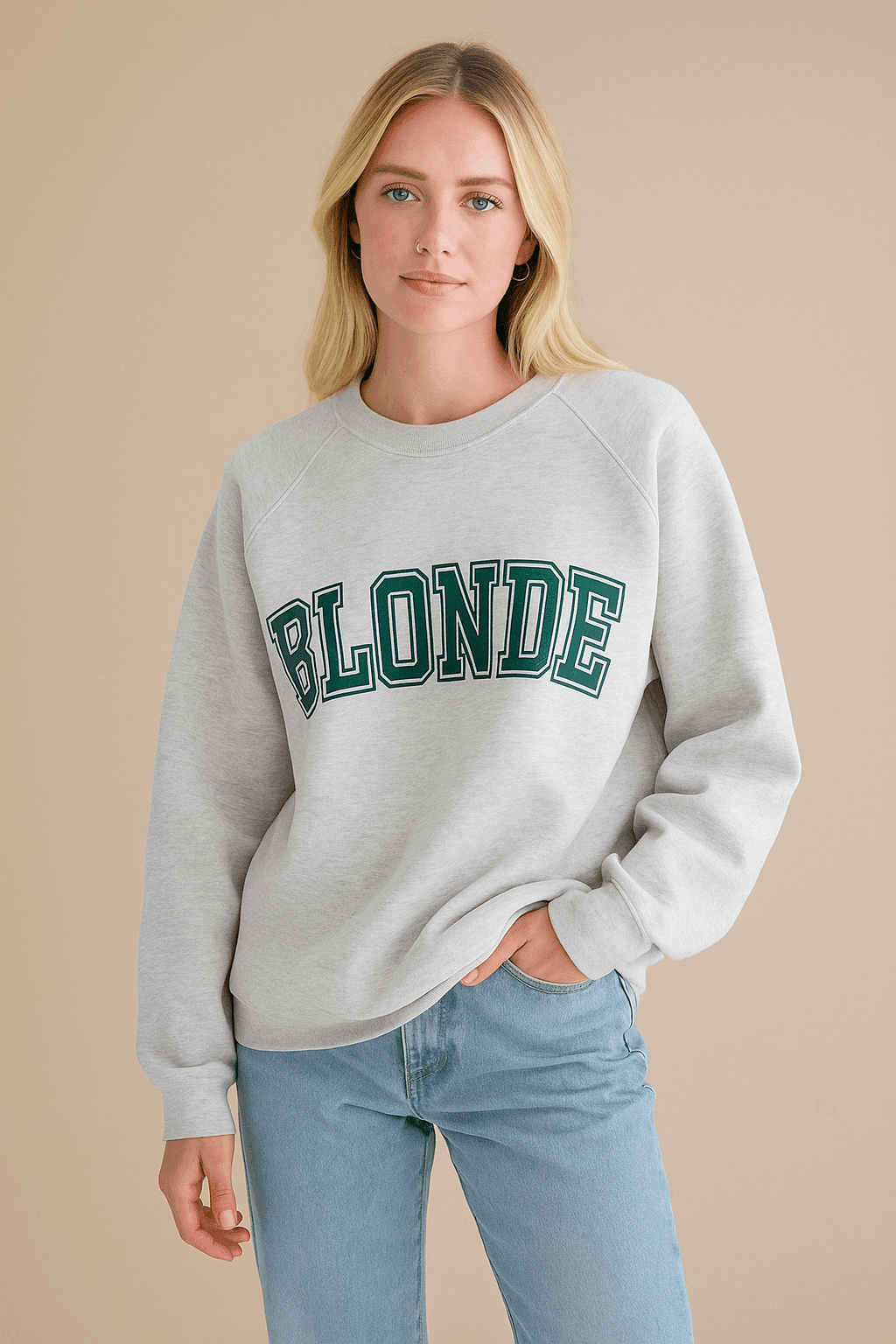 Shop Brunette The Label Brunette The Label "Blonde" Varsity Grey Not Your Boyfriend's Crew Sweater as seen on Catherine Tyldesley Sweater for women – premium loungewear and festival fashion at Spoiled Brat