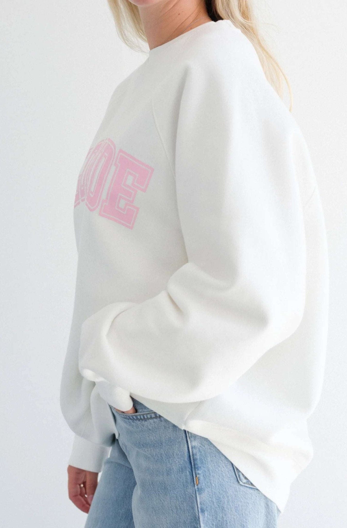 Shop Brunette The Label Brunette The Label "Blonde" Varsity Hair Colour Not Your Boyfriend's Crew Sweater Sweater for women – premium loungewear and festival fashion at Spoiled Brat