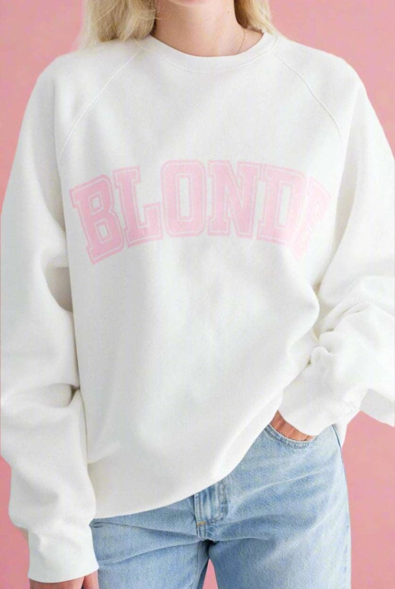 Shop Brunette The Label Brunette The Label "Blonde" Varsity Hair Colour Not Your Boyfriend's Crew Sweater Sweater for women – premium loungewear and festival fashion at Spoiled Brat