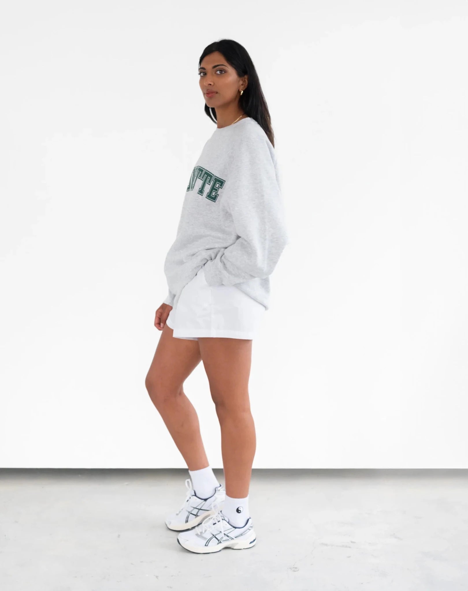 Shop Brunette The Label Brunette The Label "Brunette" Grey Varsity Hair Colour Not Your Boyfriend's Crew Sweater for women – premium loungewear and festival fashion at Spoiled Brat