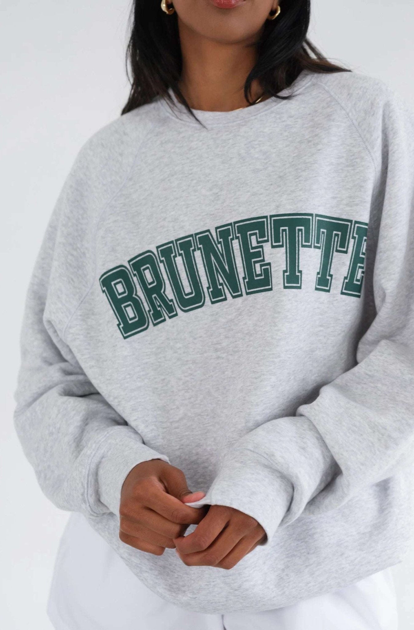 Shop Brunette The Label Brunette The Label "Brunette" Grey Varsity Hair Colour Not Your Boyfriend's Crew Sweater for women – premium loungewear and festival fashion at Spoiled Brat