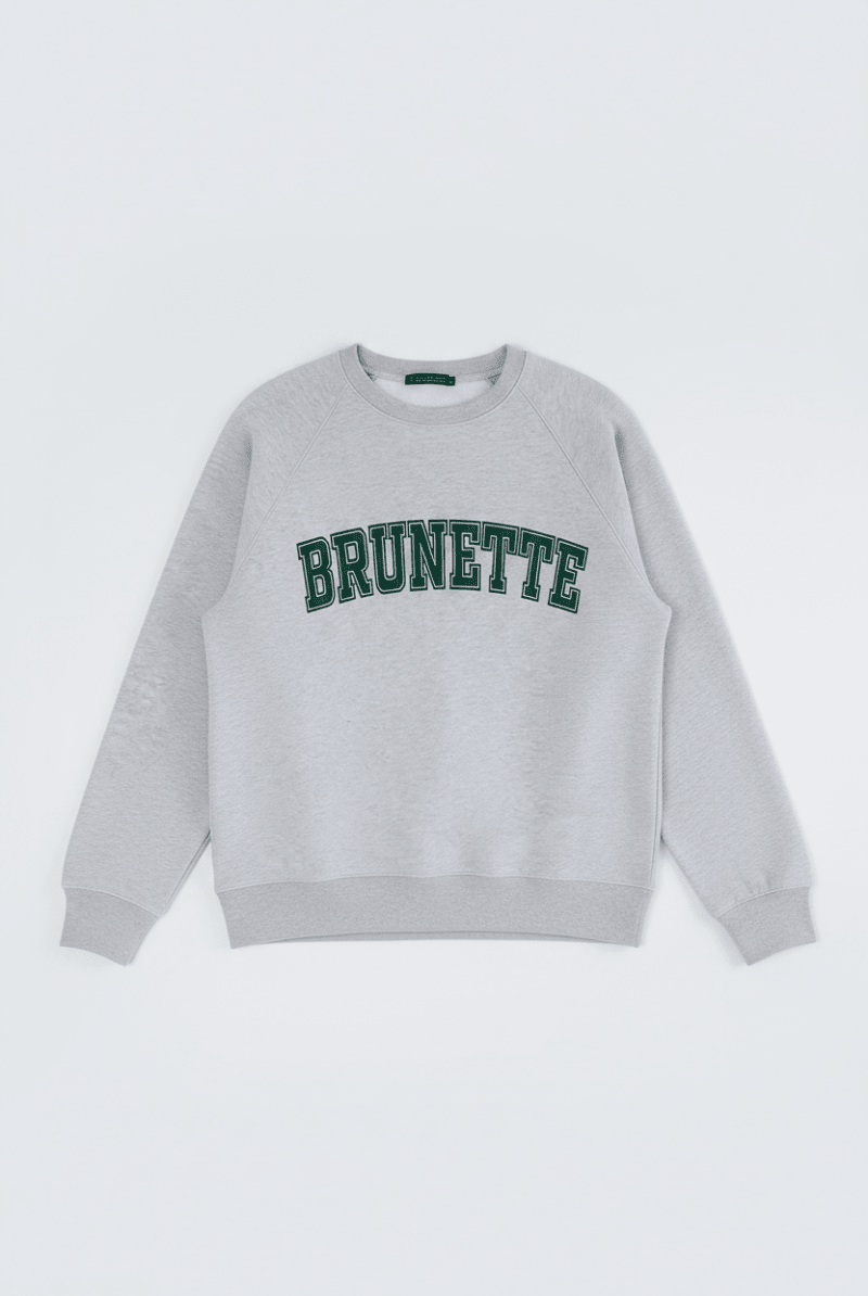 Shop Brunette The Label Brunette The Label "Brunette" Grey Varsity Hair Colour Not Your Boyfriend's Crew Sweater for women – premium loungewear and festival fashion at Spoiled Brat