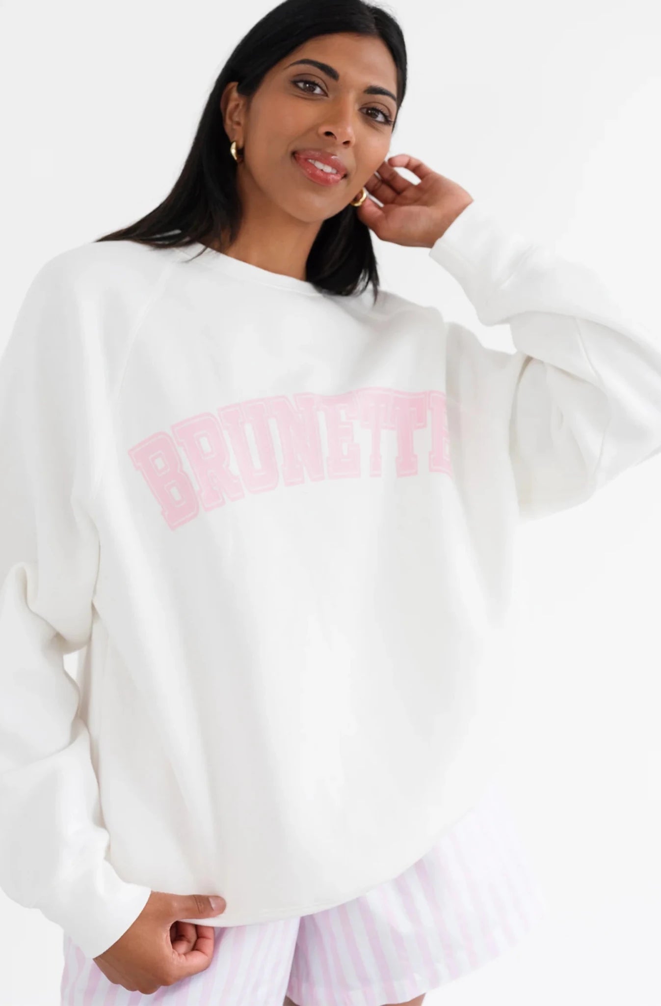 Shop Brunette The Label Brunette The Label "Brunette" Varsity Hair Colour Not Your Boyfriend's Crew Sweater Sweater for women – premium loungewear and festival fashion at Spoiled Brat