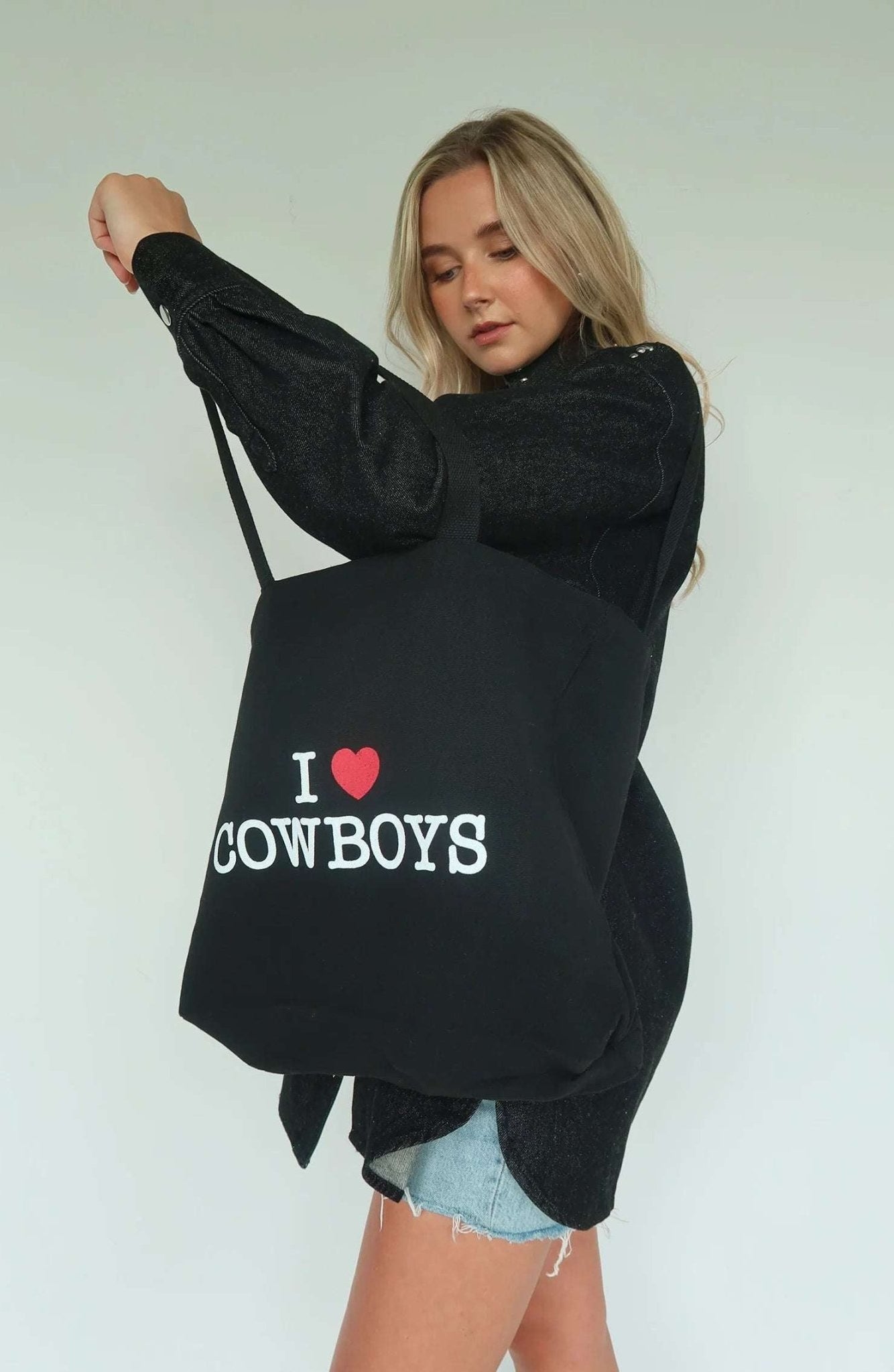 Shop Brunette The Label Brunette The Label "I Love Cowboys" Tote Bag Tote Bag for women – premium loungewear and festival fashion at Spoiled Brat