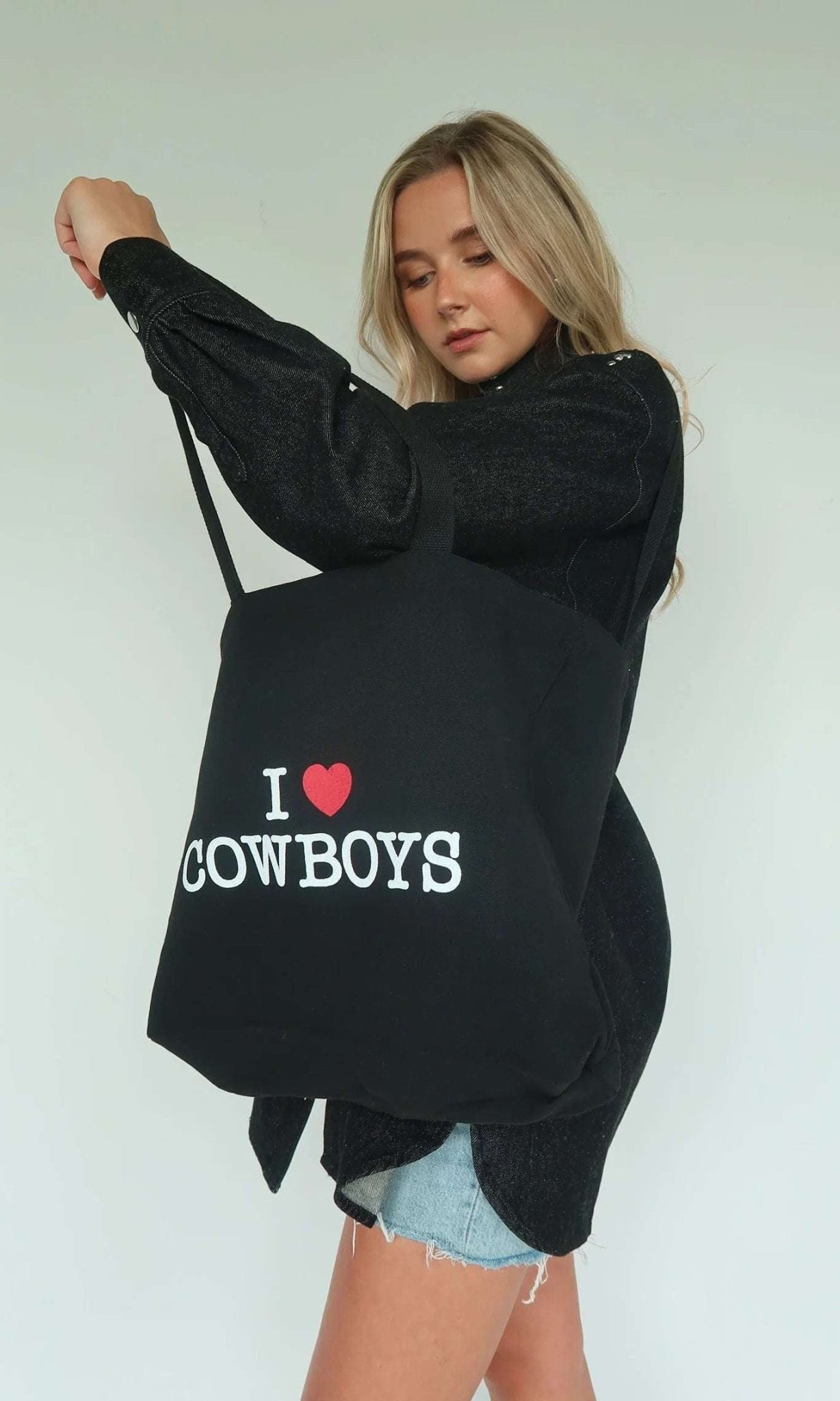 Shop Brunette The Label Brunette The Label "I Love Cowboys" Tote Bag Tote Bag for women – premium loungewear and festival fashion at Spoiled Brat