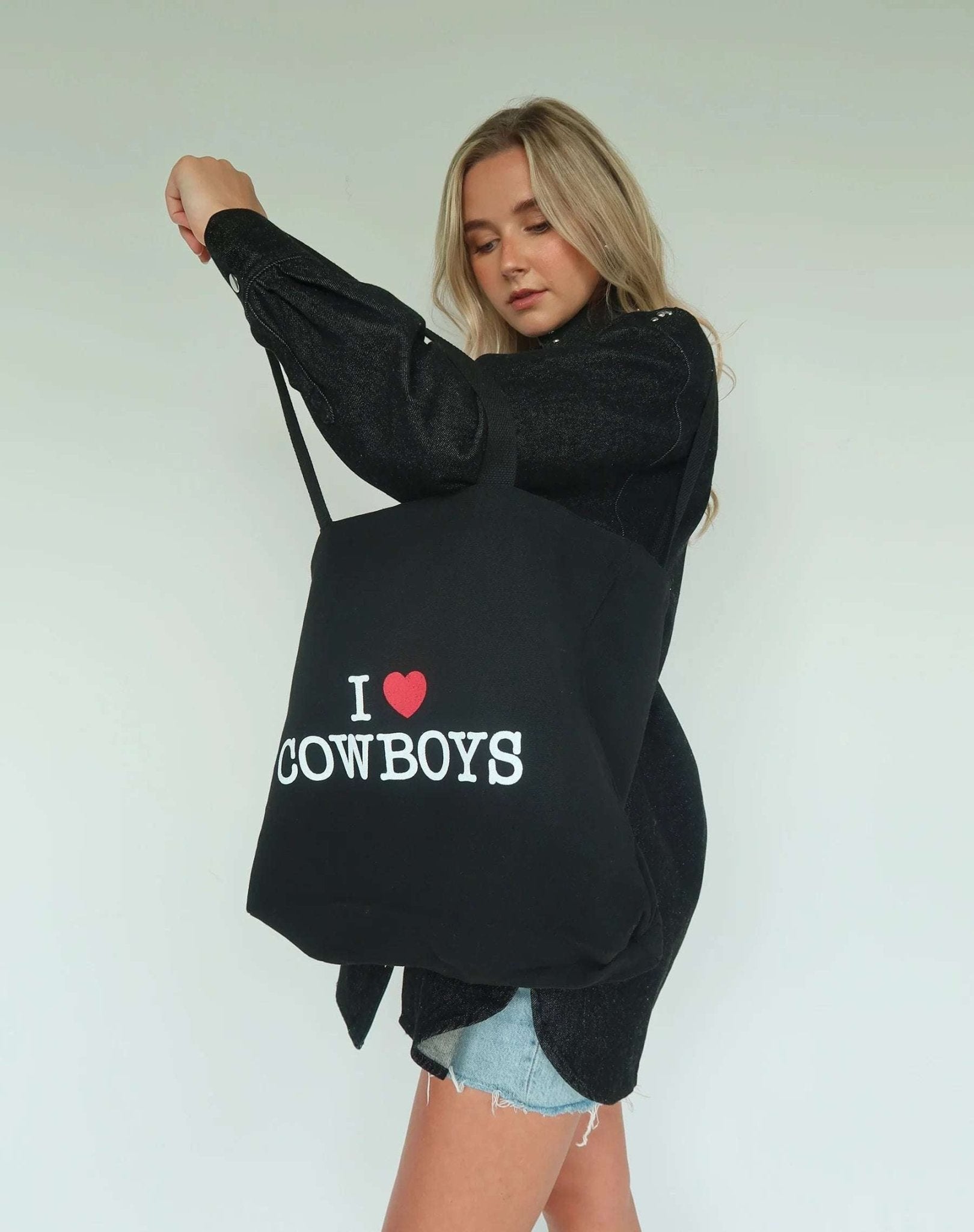 Shop Brunette The Label Brunette The Label "I Love Cowboys" Tote Bag Tote Bag for women – premium loungewear and festival fashion at Spoiled Brat