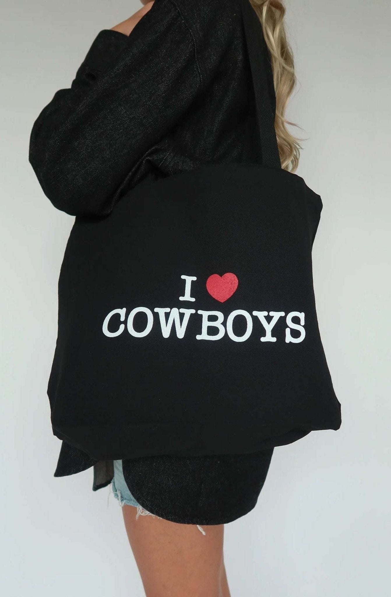Shop Brunette The Label Brunette The Label "I Love Cowboys" Tote Bag Tote Bag for women – premium loungewear and festival fashion at Spoiled Brat