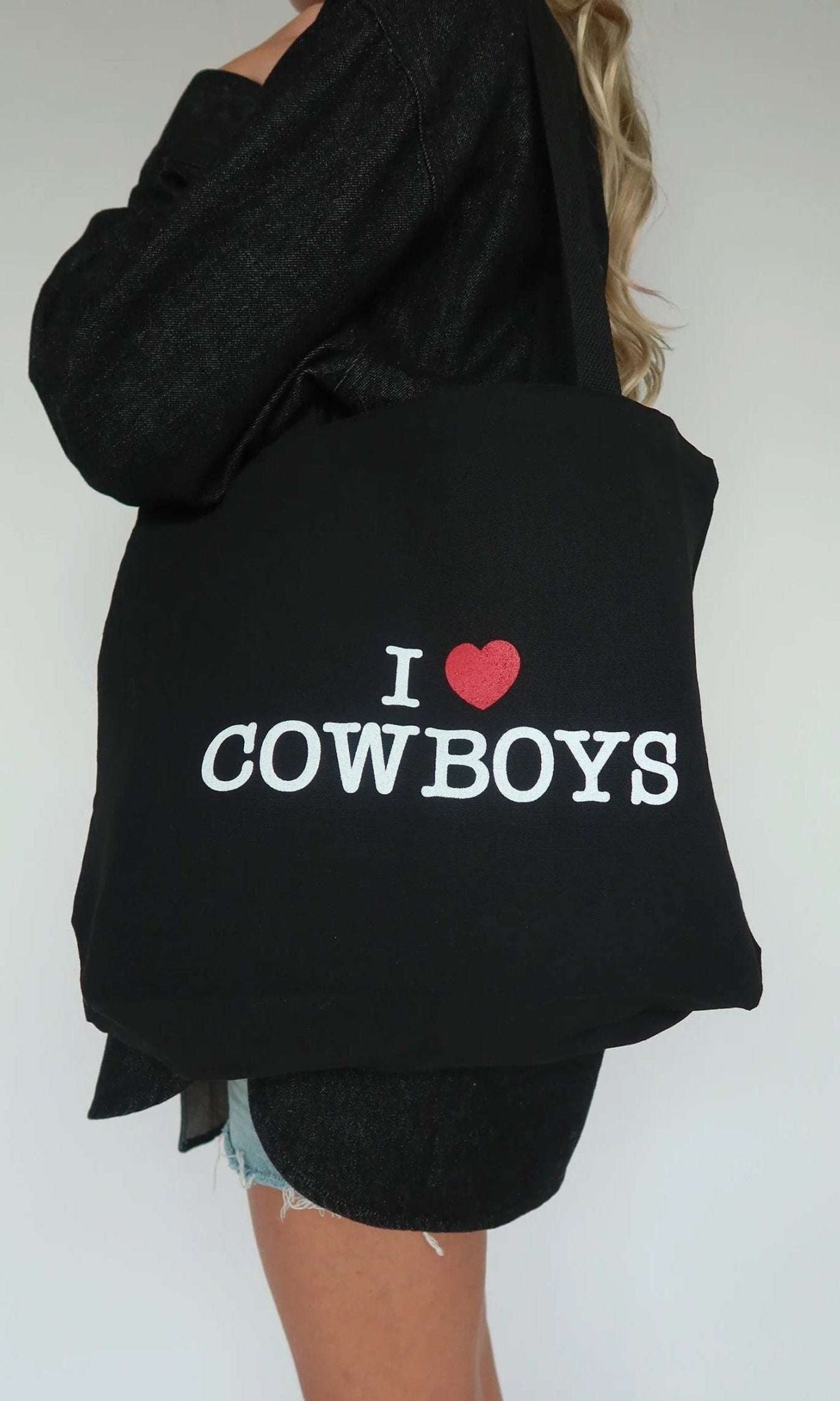 Shop Brunette The Label Brunette The Label "I Love Cowboys" Tote Bag Tote Bag for women – premium loungewear and festival fashion at Spoiled Brat