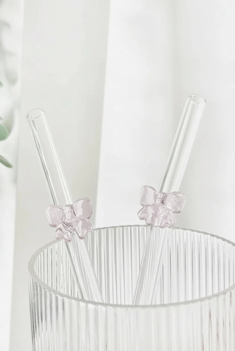 Shop Coconut Lane Coconut Lane Glass Straw with Pink Bows Straws for women – premium loungewear and festival fashion at Spoiled Brat